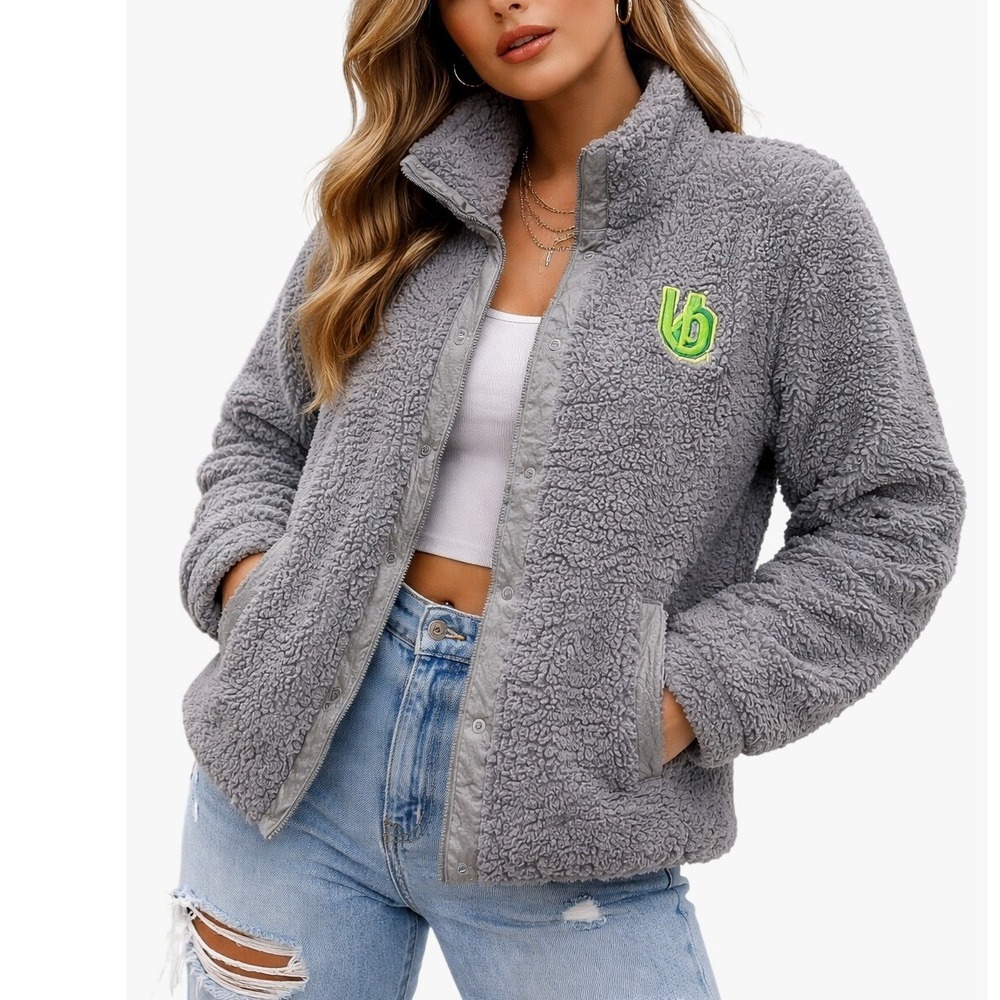 Fanatics Oregon Ducks Sherpa Fleece Jacket Grey Snap Button Mock Neck Small NEW